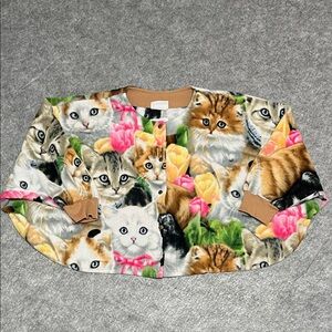 Women’s All-Over Cat Face Button Down Cropped Cardigan